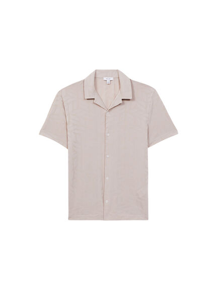 Basswood Jacquard Cuban Collar Button Through T-Shirt